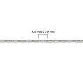 Sterling silver paperclip chain with measurement details on a white background